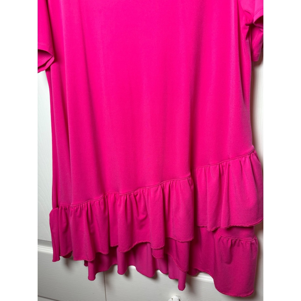 Zenana Hot Pink Tiered Ruffle Hem Tunic Top Short Sleeve Plus Size 2X - Picture 5 of 5